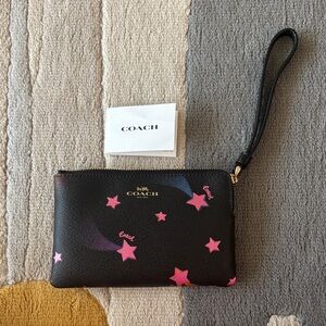 Coach Black Wristlet with Pink Stars
